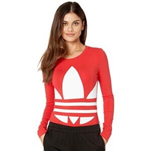 Adidas Large Trefoil Logo Ladies Red Long Sleeve Bodysuit. Small